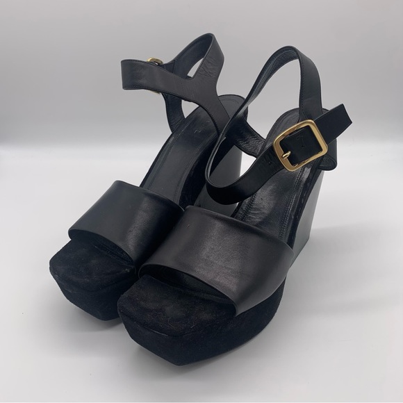 Celine Paris Chunky black suede & Leather Platform Heeled Sandals - Picture 14 of 14